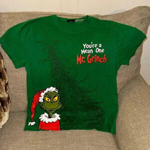 dr. seuss short sleeve unisex grn t-shirt lg cotton you’re a mean one mr. grinch